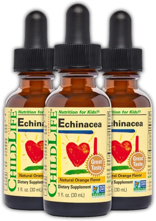 ChildLife Echinacea, Natural Orange Flavor – Organically Grown, Gluten Free, Alcohol Free, Casein Free, Non-GMO – 1 fl. oz Glass Bottle (Pack of 3)