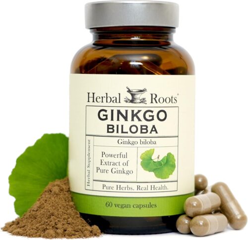 Herbal Roots Organic Ginkgo Biloba Made with Pure Organic Ginkgo Leaf – 1,400mg per Serving, 60 Vegan Capsules