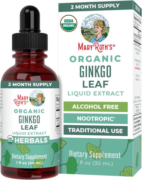 MaryRuth Organics Ginkgo Leaf Liquid Drops | Herbal Supplement | Nootropic | Circulatory System & Nervous System Health | USDA Organic | Non-GMO | Vegan | 60 Servings