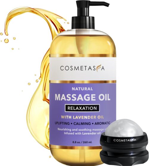 Lavender Relaxation Massage Oil with Massage Roller Ball – No Stain 100% Natural Blend of Spa Quality Oils for Calming, Aromatic, Soothing Massage Therapy