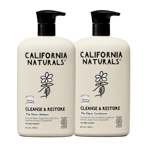 California Naturals Shampoo and Conditioner Set, Sulfate Free, Naturally Derived Clean Ingredients, Paraben Free, Non Toxic, Vegan, Hair Care Bundle for Women and Men, All Hair Types, 16.5 fl oz