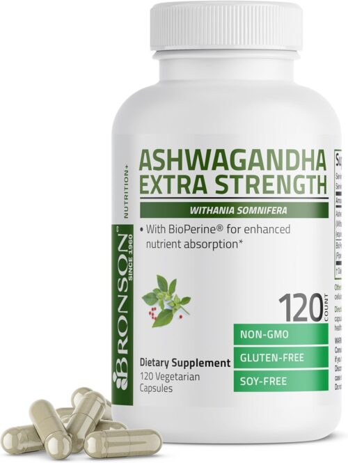 Bronson Ashwagandha Extra Strength Stress & Mood Support with BioPerine – Non GMO Formula, 120 Vegetarian Capsules