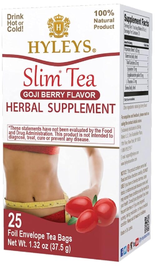 Hyleys Slim Tea Goji Berry Flavor – Weight Loss Herbal Supplement Cleanse and Detox – 25 Tea Bags (1 Pack)