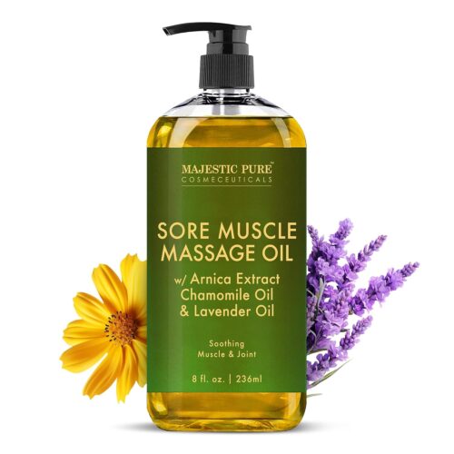 Majestic Pure Arnica Sore Muscle Massage for Massage Therapy – Natural Oil with Lavender and Chamomile Essential Oils – Multipurpose Instant Absorption Full Body Massage Oil – 8 fl. oz