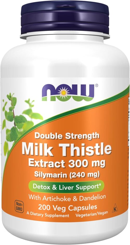 NOW Foods Supplements, Silymarin Milk Thistle Extract 300 mg with Artichoke and Dandelion, Double Strength, Supports Liver Function*, 200 Veg Capsules