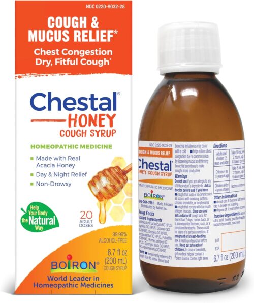 Boiron Chestal Honey Adult Cold and Cough Syrup for Nasal and Chest Congestion, Runny Nose, and Sore Throat Relief – 6.7 Fl oz