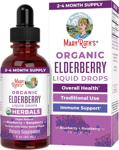 MaryRuth Organics Elderberry Syrup | USDA Organic | Sugar Free Immune Support Supplement for Adults & Kids, Ages 1 | Vegan, Non-GMO, Immune Boosters, Clean Label Project Verified | 1 Fl Oz