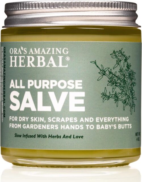 Ora’s Amazing Herbal All Purpose Salve, Herbal Healing Skin Balm with Tea Tree, Natural Cream for Dry Cracked Hands, Comfrey Calendula Plantain Thyme Beeswax, Soothing Itch Relief, 4 oz
