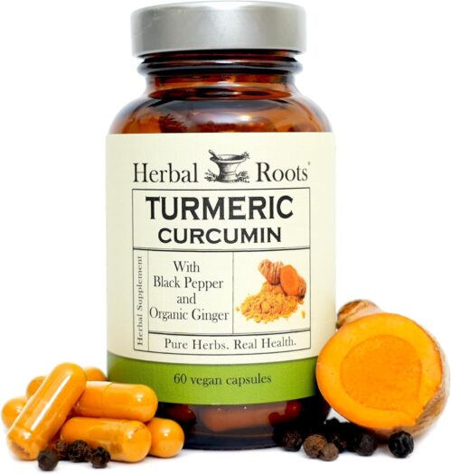 Herbal Roots – Turmeric Curcumin Capsules – Extra Strength – 1000mg Pure Organic Turmeric Supplement, 95% Standardized Curcumin Extract with BioPerine Pepper and Ginger
