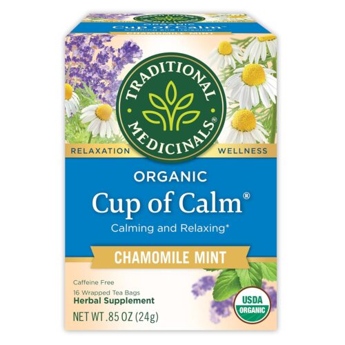 Traditional Medicinals Tea, Organic Cup of Calm, Calming & Relaxing with Chamomile Mint, 16 Tea Bags