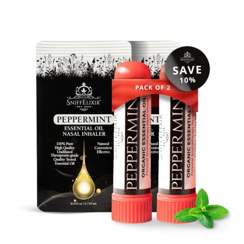 2 Packs Peppermint Nasal Inhaler Sticks – Non Drowsy Motion Sickness Nausea Stick w/Peppermint Aromatherapy Oil for Migraine Stick and Headache Stick, Portable Peppermint Nasal Sticks
