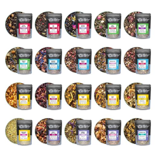 Tiesta Tea – Discovery Sampler Dry Flight Set | Loose Leaf | High to No Caffeine, Hot & Iced Up to 200 Cups | Tea Variety Pack with Green, Herbal, Black & Chai Brew | 20 Resealable Sample Pouches
