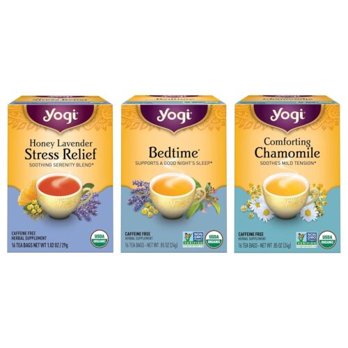 Yogi Tea Relaxation & Stress Relief Tea Easter Variety Pack – 16 Tea Bags per Pack (3 Packs) – Relaxing Tea Sampler – Includes Honey Lavender Stress Relief, Bedtime & Comforting Chamomile