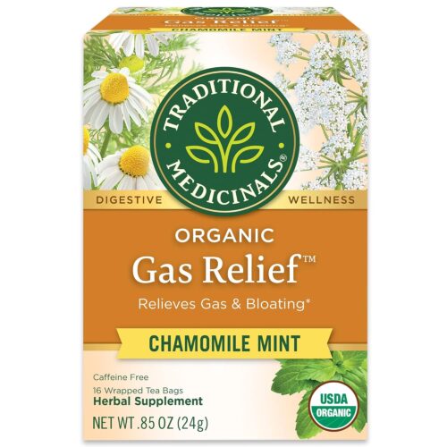 Traditional Medicinals Tea, Organic Gas Relief, Relieves Gas & Bloating, Chamomile Mint, 16 Tea Bags