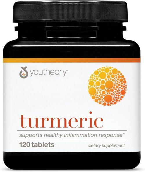 Youtheory Turmeric Advanced – 450 mg Turmeric Supplement – with 15 mg Black Pepper & 300 mg Olive Leaf Extract – Curcumin Joint Support* – Soy, Dairy & Gluten Free – 120 Vegetarian Tablets