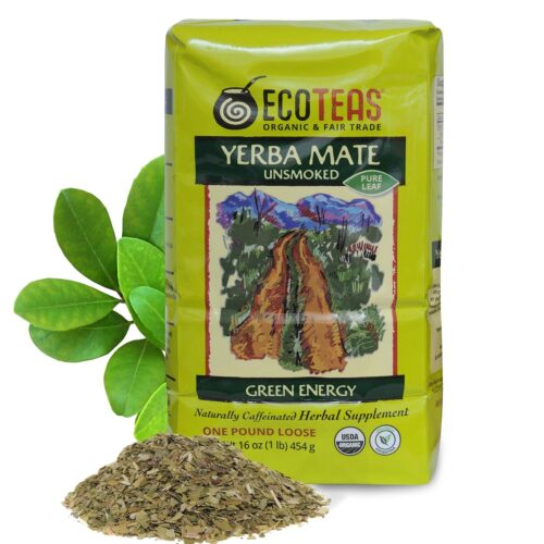 ECOTEAS – Organic Yerba Mate Loose Leaf Tea – Unsmoked, Pure Leaf, 1 LB – Detox Hi Caf Energy, 100% Organic from Argentina