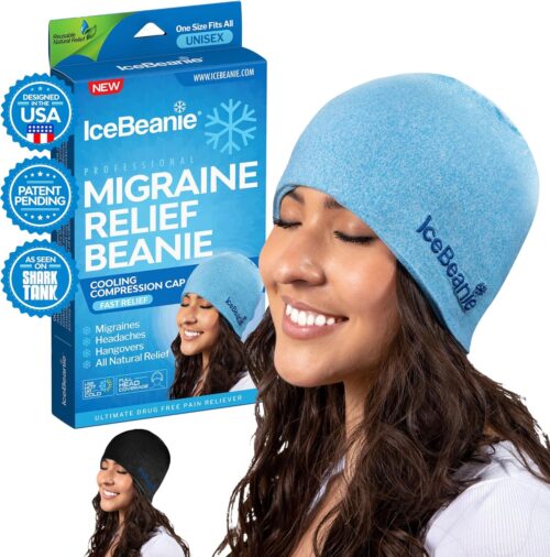 IceBeanie Migraine Relief Cap, As Seen on Shark Tank, Soft & Stretchy Gel Tension Headache Relief Cap, Extended Cooling Hangover Ice Hat, Odorless Cold Head Ice Pack Wrap, Headache Hat Migraine Mask