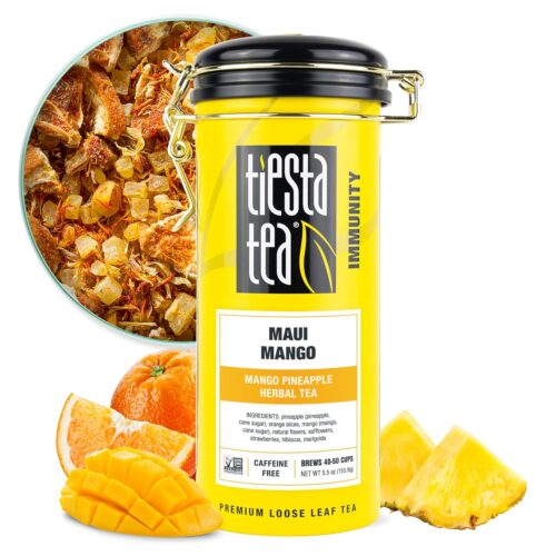 Tiesta Tea Maui Mango | Loose Leaf | Mango Pineapple Herbal Tea | Premium Non-Caffeinated Fruit Blend | Makes Hot or Iced & Brews Up to 50 Cups | 5.5 Ounce Refillable Tin