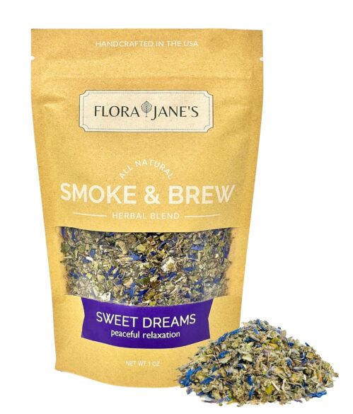 Herbal Blend for Smoke and Tea – Smoke & Brew Sweet Dreams for Relaxation and Sleep – Lavender and Chamomile – Organic and Wildcrafted Herbs – 1oz