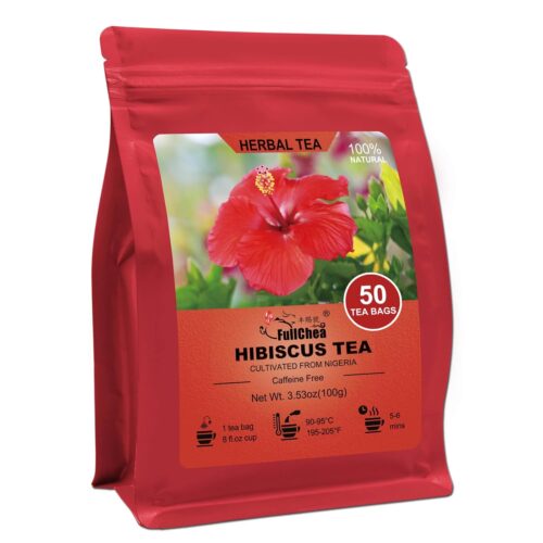 FullChea – Hibiscus Tea Bags, 50 Teabags, 2g/bag – Premium Hibiscus Flower Tea Bag – Cultivated From Nigeria – Non-GMO – Caffeine-free – Rich in Antioxidants & Support Digestion