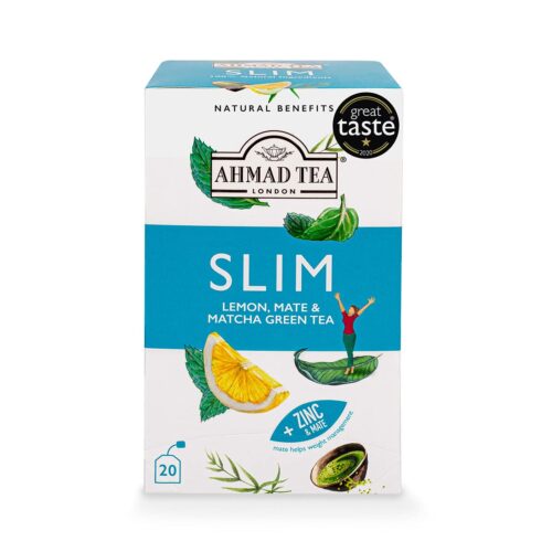 Ahmad Tea Green Tea, Lemon, Mate, & Matcha ‘Slim’ Natural Benefits Teabags, 20 ct (Pack of 1) – Caffeinated & Sugar-Free