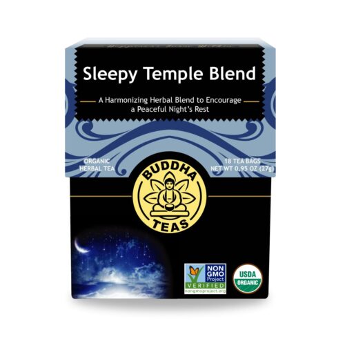 Buddha Teas – Sleepy Temple Blend – Organic Herbal Tea – For Health & Wellbeing – Blend of Herbs & Flowers – Clean Ingredients – Caffeine Free – OU Kosher & Organic – Non-GMO – 18 Bleach-Free Tea Bags