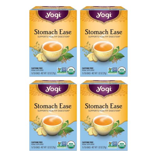 Yogi Tea Stomach Ease – 16 Bags per Pack (4 Packs) – Digestive Tea to Help Soothe & Calm the Stomach – Includes Licorice, Fennel, Ginger, Peppermint & More